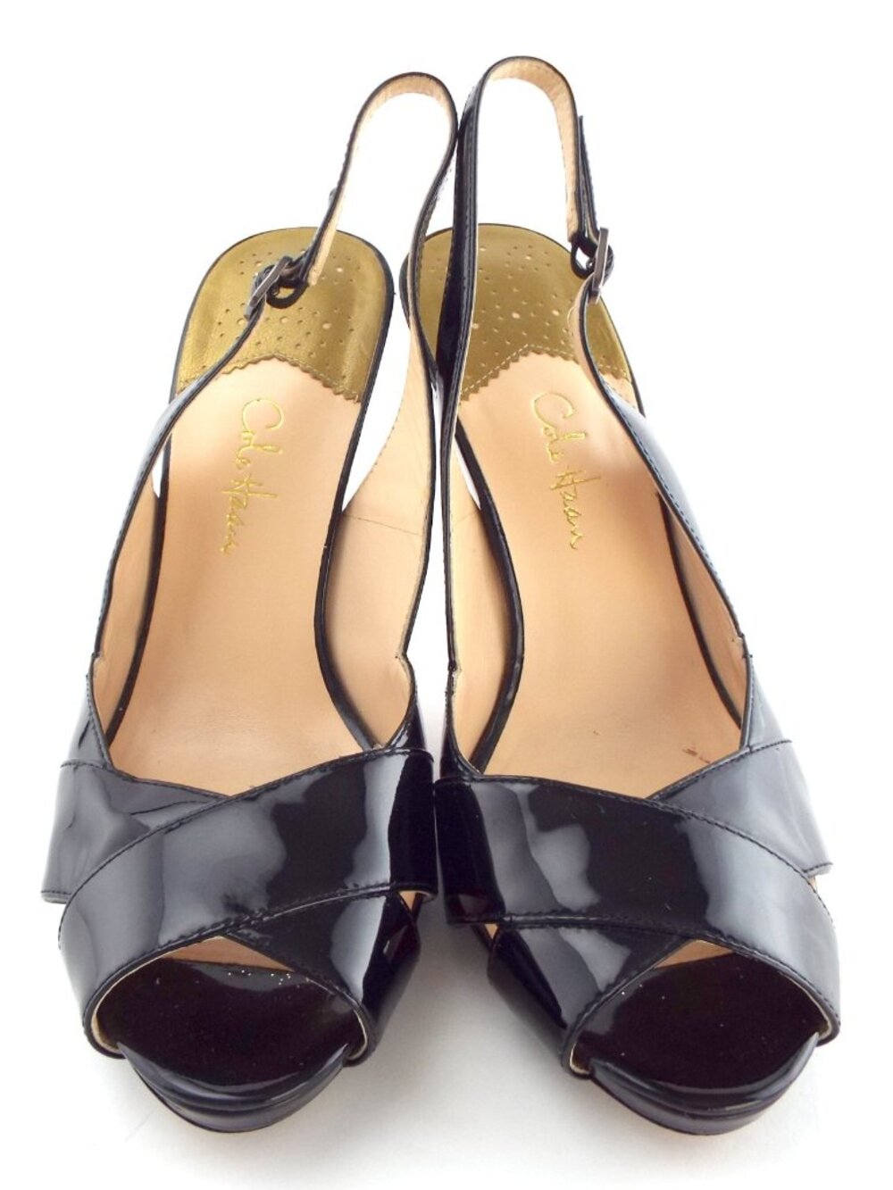 COLE HAAN Nike Air Black Patent Leather Crisscross Sling Heel Sandal Pumps  7.5